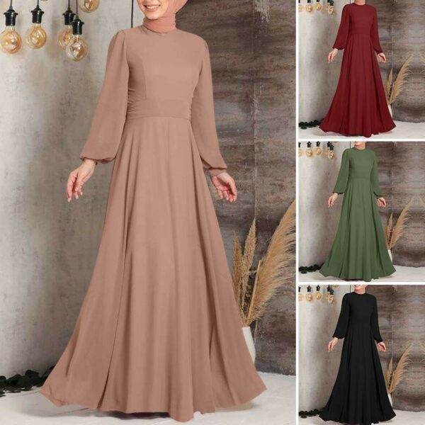 Women's Fashionable High Waist Lantern Sleeve Long Dress