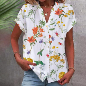 Conventional Cardigan Digital Printing Women's Top Shirt